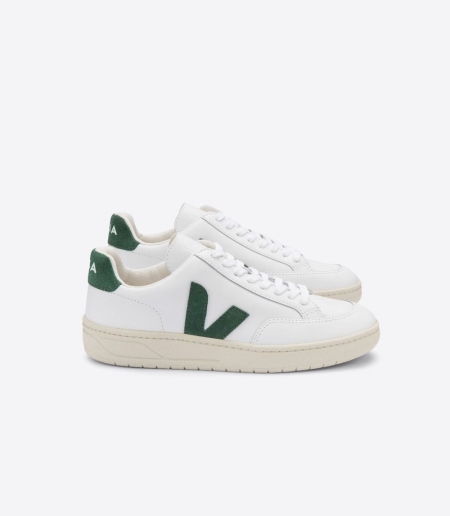 Women Veja V-12 Leather Trainers White/Green ireland IE-8304XM